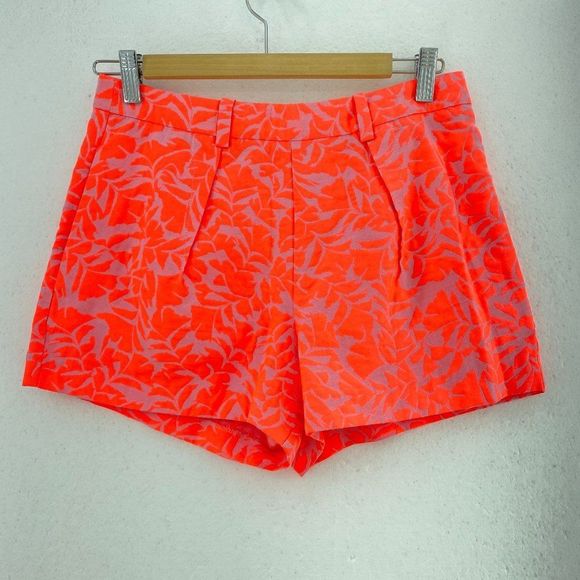 J. Crew Neon Orange Floral Jacquard Mini Shorts - Picture 3 of 6